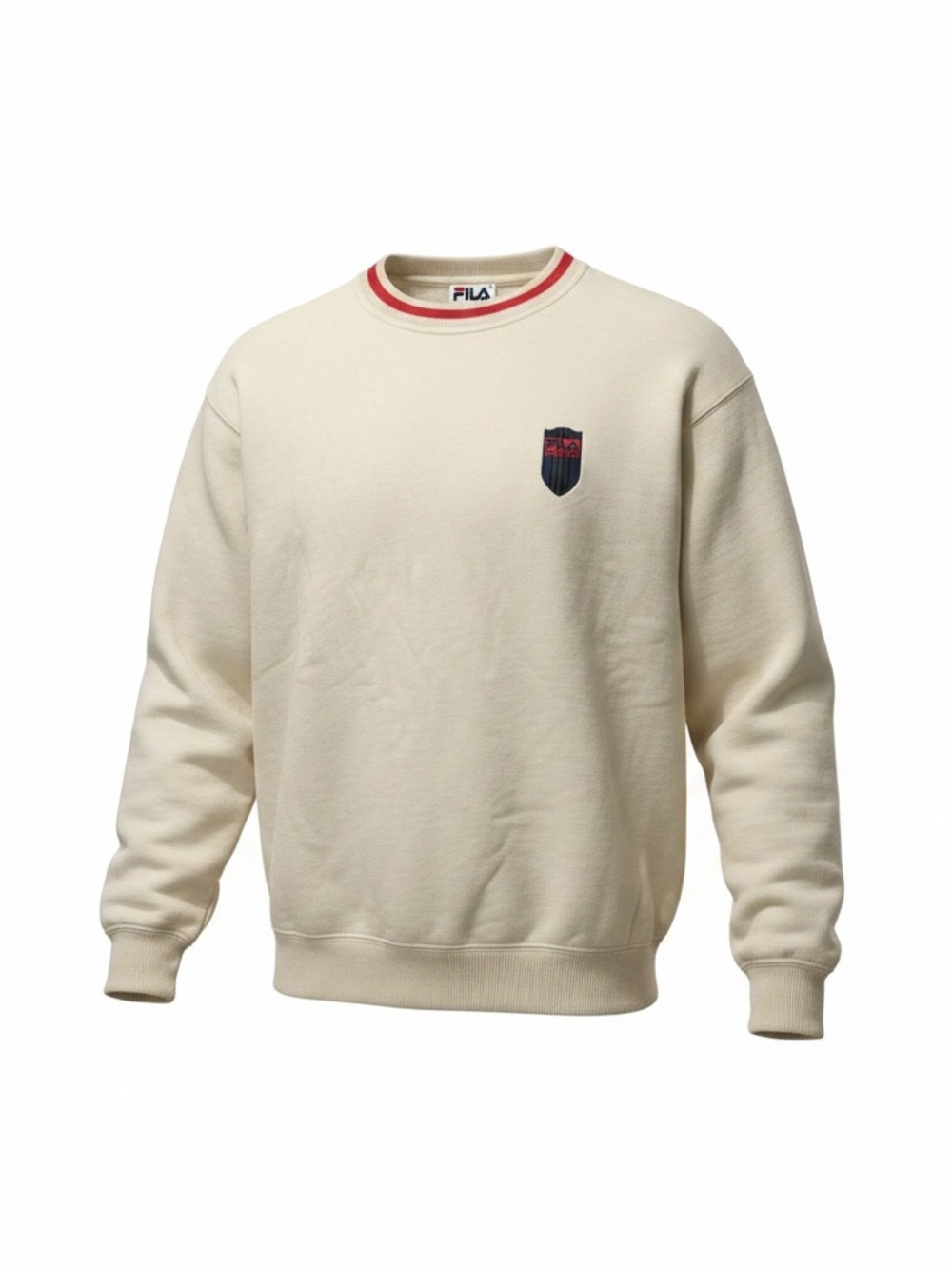 FILA Men's Cream Crewneck Sweatshirt with Red-Trim Collar